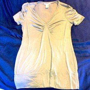 Gray T-Shirt with Ruched Sleeves